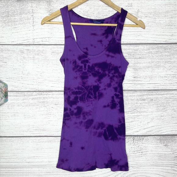 Miley Cyrus & Max Azria Long Purple Tie-Dye Tank Top Size Large - Picture 6 of 6